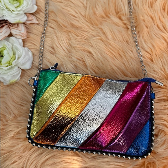 Multicolor Metallic Stud Women's Crossbody Handbag With Chain Strap NEW! - Picture 4 of 11